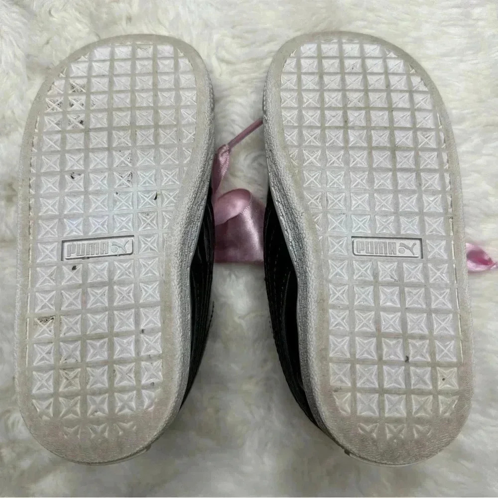 Puma Basket Heart Patent Black Sneakers  Pink Laces Size 8 - Picture 16 of 16